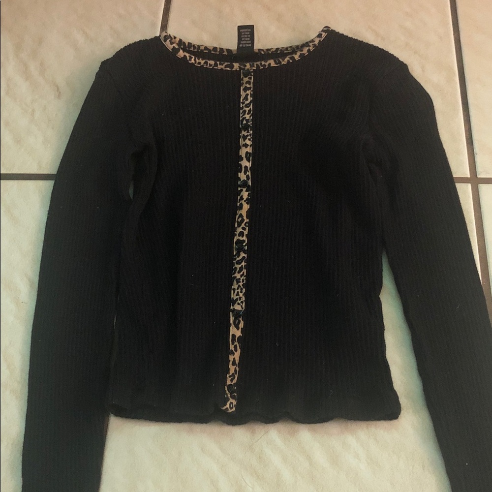 Forever 21 Black Sweater with Animal Print Trim